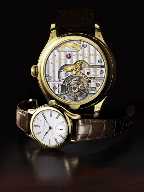 Close up of a Laurent Ferrier Galet Secret Tourbillon Double Spiral