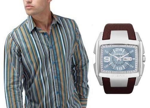 Debenhams Joe Brown's Multi Coloured shirt with Diesel watch Debenhams Joe Brown's Multi Coloured shirt with Diesel watch