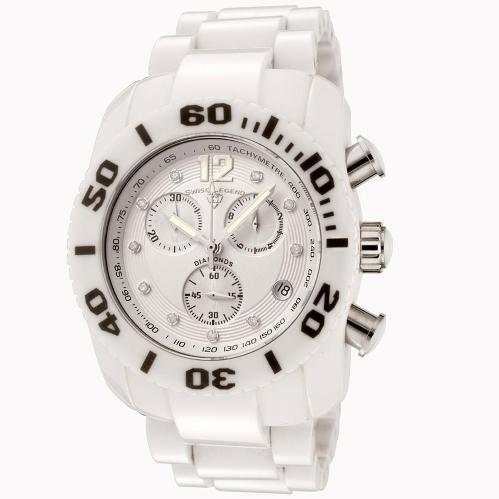 Swiss Legend Men's 10127-WSD Chronograph Diamond White Ceramic Silver Dial Watch