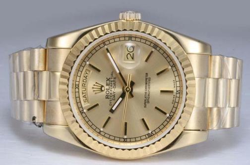 Rolex Day-Date Golden Dial with Hour Bar Markers Replica Watch