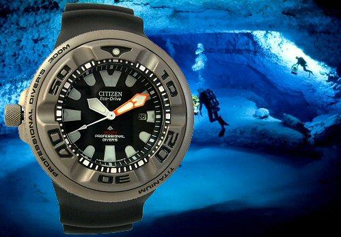 Citizen BJ8040-01E Titanium Eco-Drive 300m Mixed-Gas Diving Watch - Ecozilla