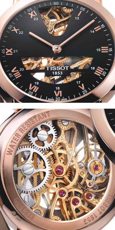 Tissot Sculpture Line Skeleton black and gold watch