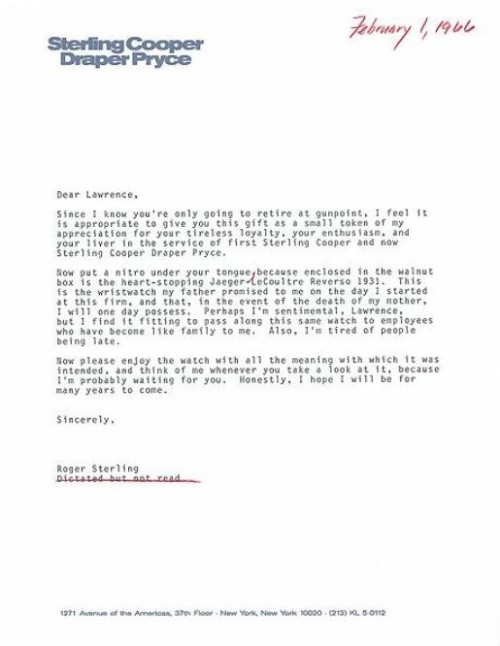 Sterling Cooper Draper Pryce letter
