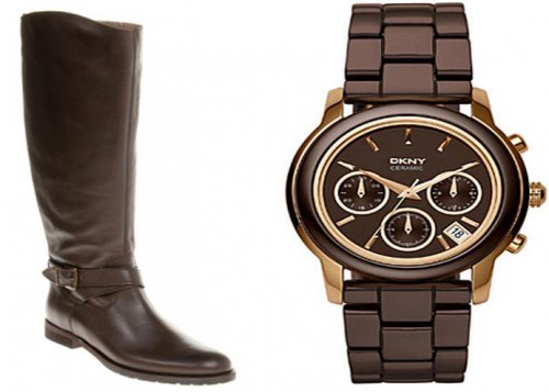 Leather boots with DKNY ceramic watch
