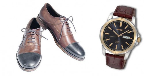 Two tone shoes Men's Seiko Solar Two-Tone Brown Leather Strap Watch
