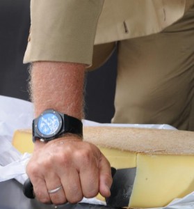 Jean-Claude slicing some of his own cheese