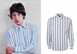 Mick Jagger in broad striped Oxford shirt